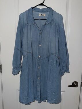 We The Free Light Blue Denim Button-Front Dress
